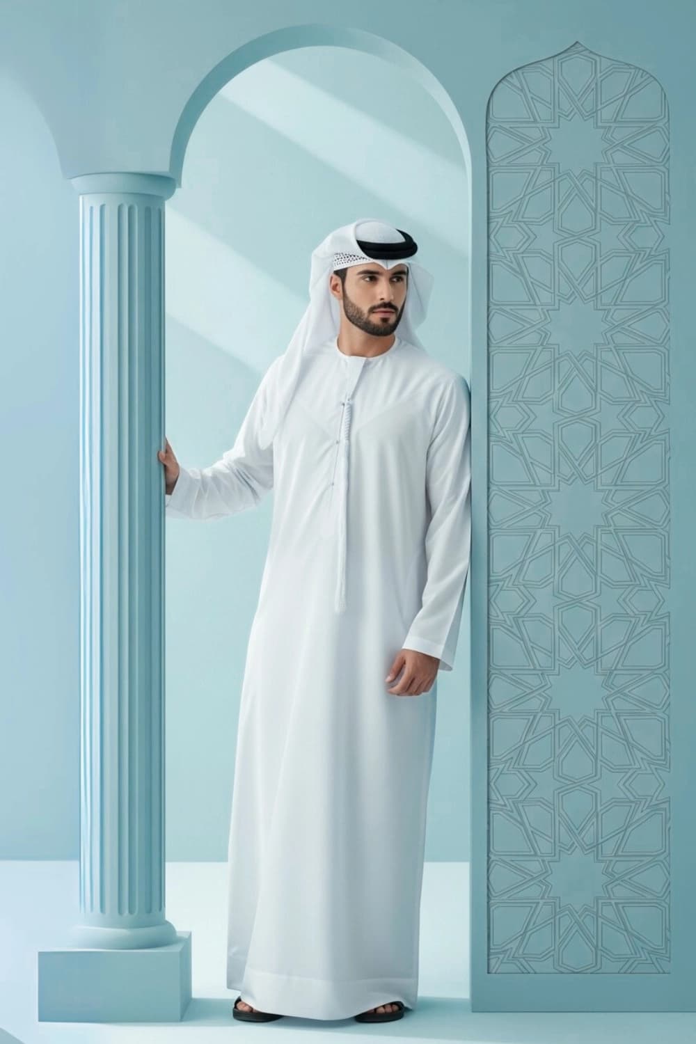 كندورة إماراتية بيضاء | من شباب اليولة بقماش ياباني فاخر - الإصدار الأول - 3