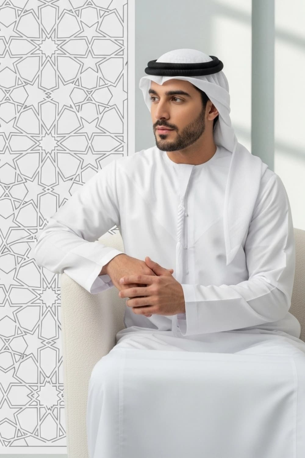 كندورة باللون الأبيض | من شباب اليولة بأجود الأقمشة - إصدار إيليت - 3