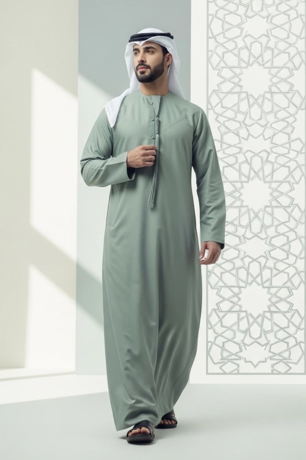 Sage Green Emirati Kandura | By Shabab al Yola with Premium Japan Fabric - Stellar Edition - 1