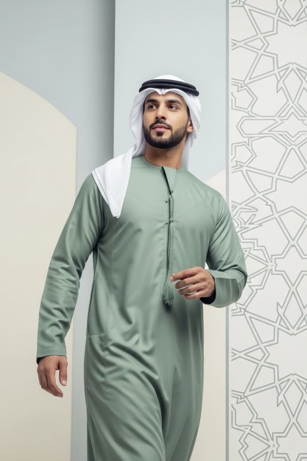Sage Green Emirati Kandura | By Shabab al Yola with Premium Japan Fabric - Stellar Edition - 3