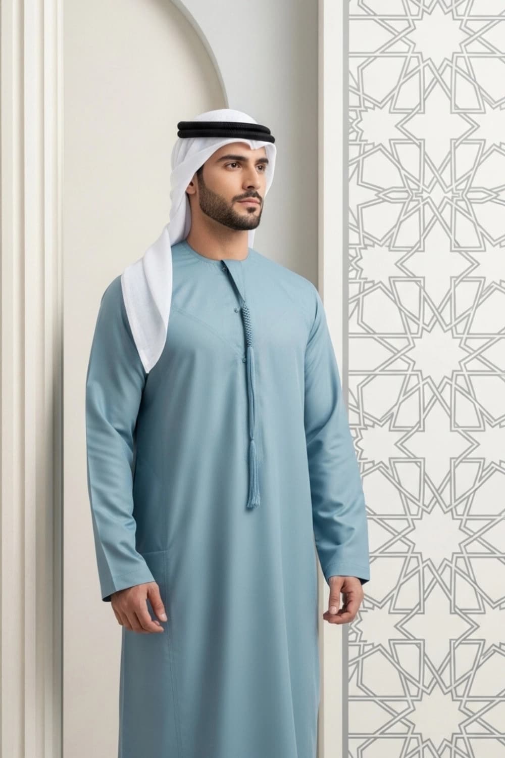 Finest Fabric Royal Navy Blue Winter Kandora | Design by Shabab al Yola - Stellar Edition - 3