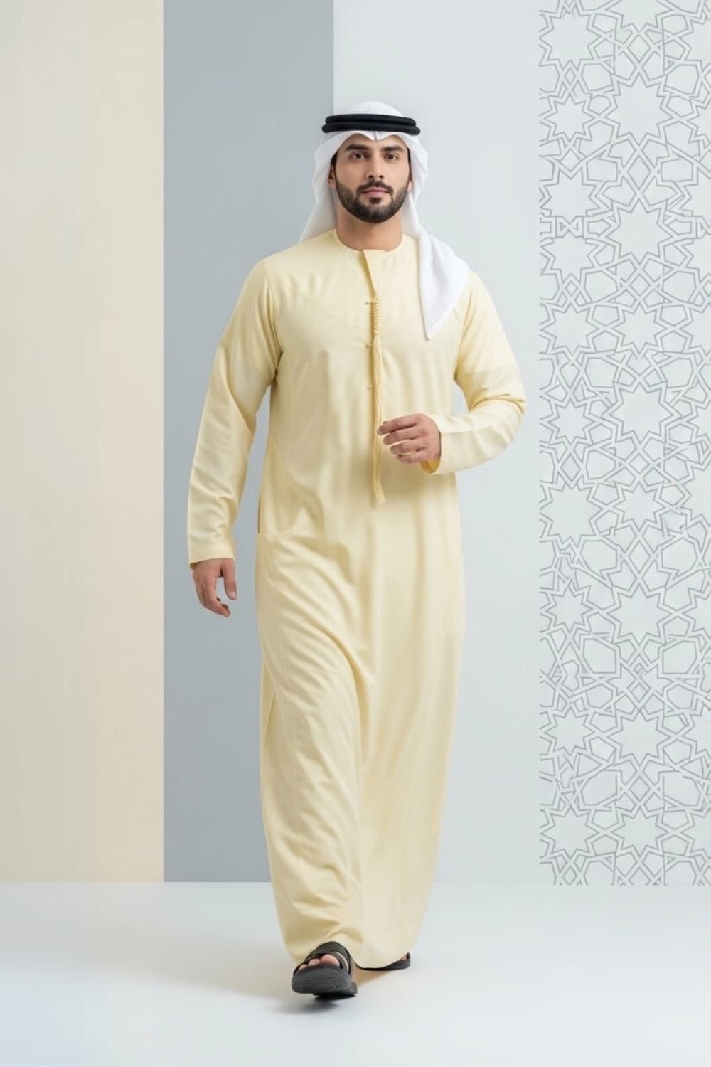 Pale Lemon Emirati Kandura | By Shabab al Yola with Premium Japan Fabric - Stellar Edition - 1