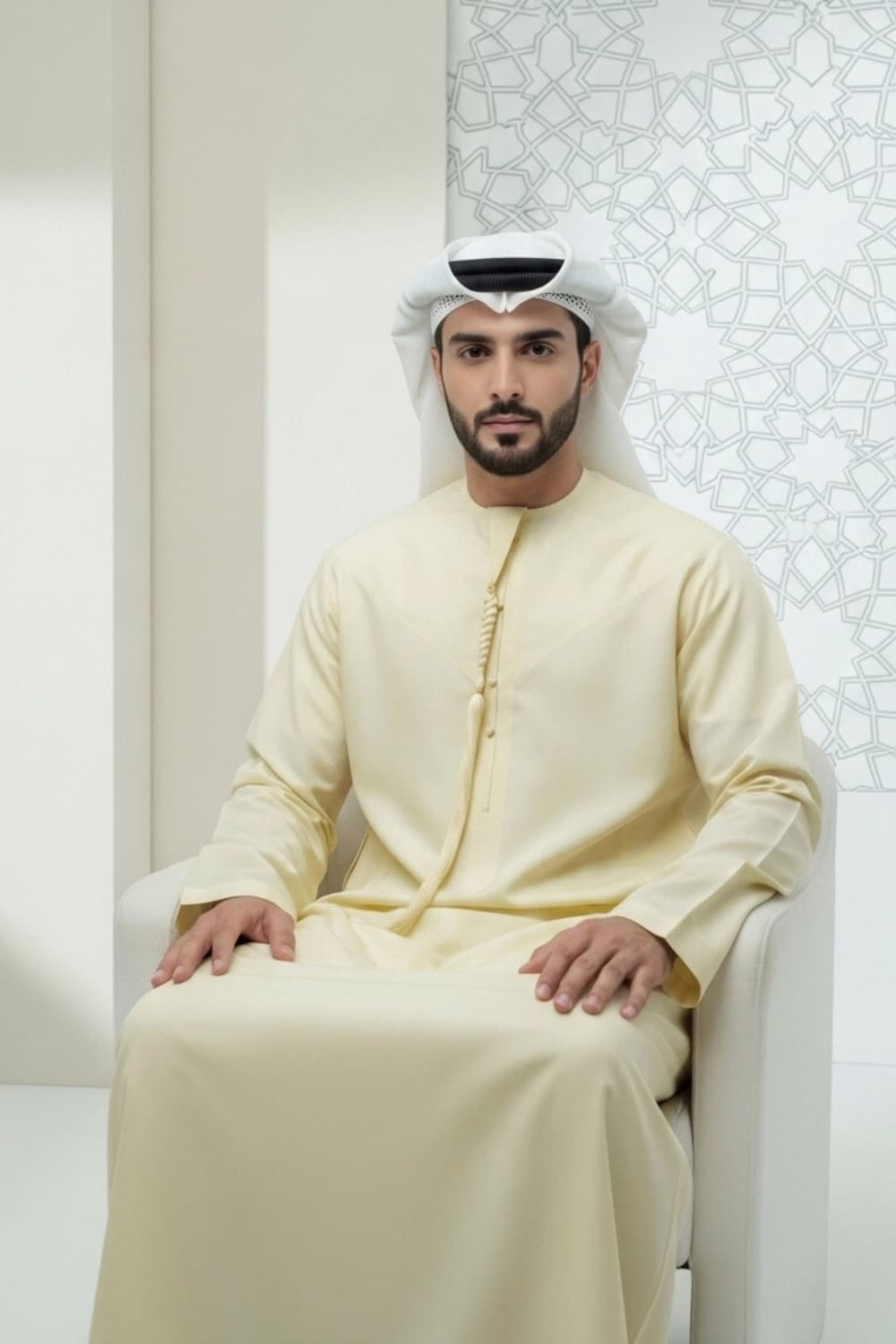 Pale Lemon Emirati Kandura | By Shabab al Yola with Premium Japan Fabric - Stellar Edition - 4