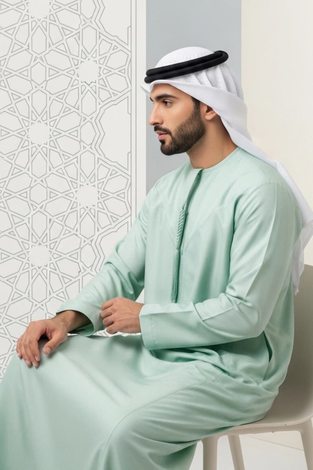 Light Mint Green Kandura | Design by Shabab al Yola | Finest Fabric - Elite Edition - 3