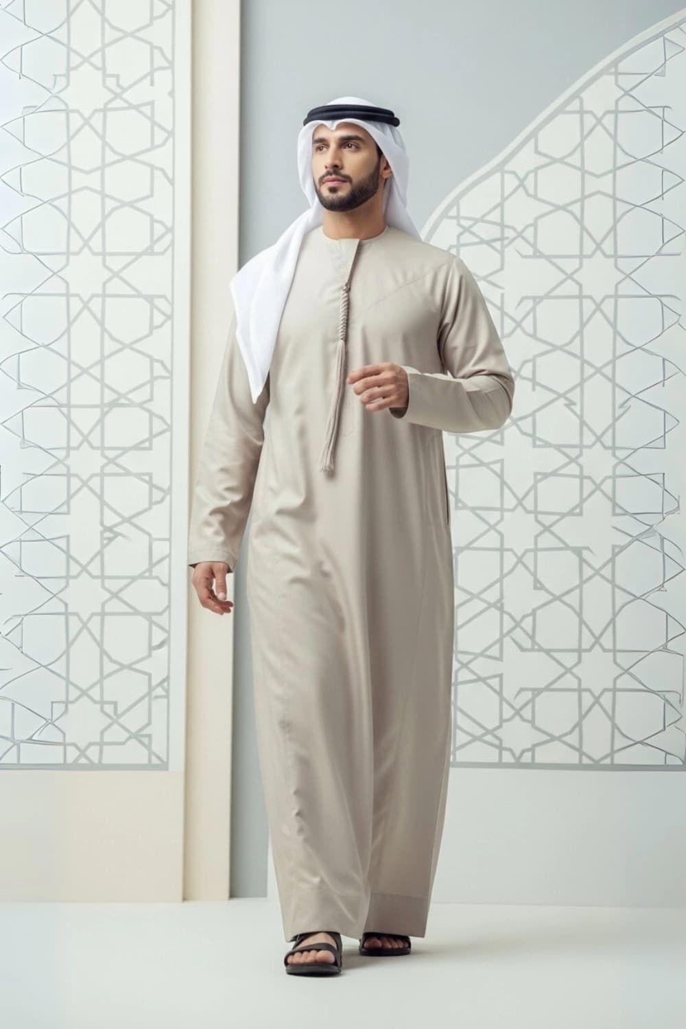 Light Beige Emirati Kandura | By Shabab al Yola with Premium Japan Fabric - Stellar Edition - 1