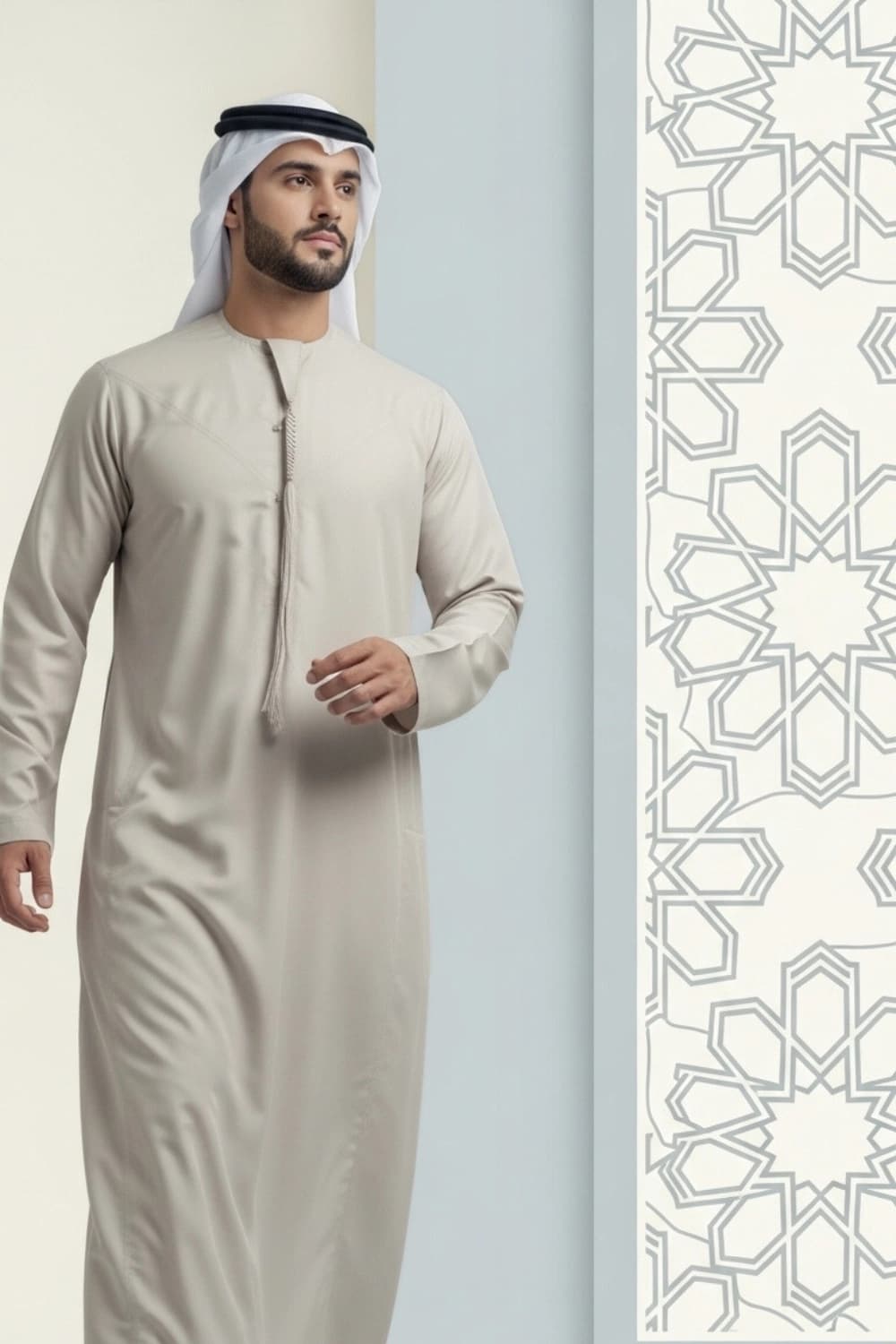 Light Beige Emirati Kandura | By Shabab al Yola with Premium Japan Fabric - Stellar Edition - 3