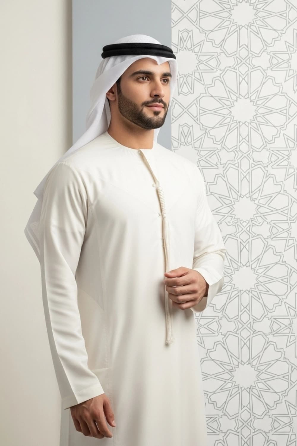 كندورة إماراتية عاجية | من شباب اليولة بقماش ياباني فاخر - إصدار ستيلا - 3