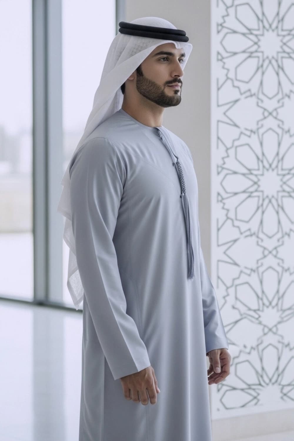 كندورة إماراتية رمادية | من شباب اليولة بقماش ياباني فاخر - إصدار ستيلا - 3