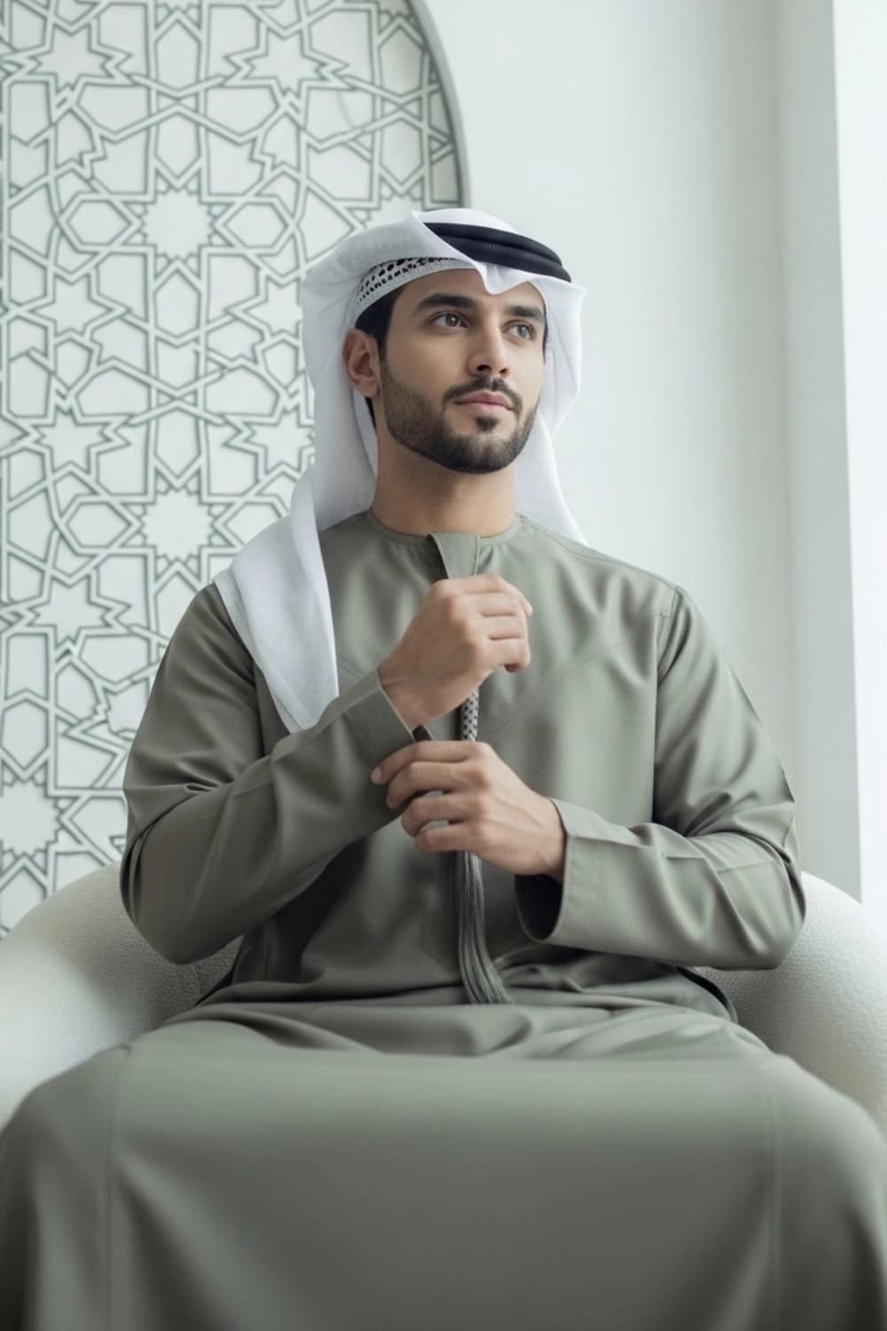 Dusty Khaki Kandura | Design by Shabab al Yola | Finest Fabric - Elite Edition - 2