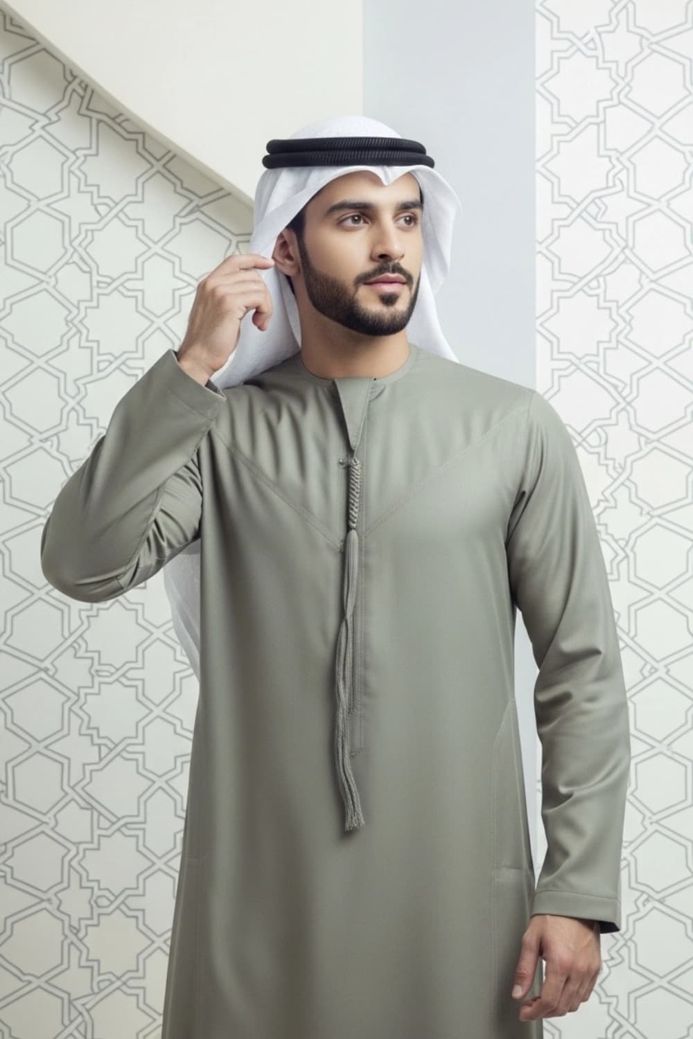 Dusty Khaki Kandura | Design by Shabab al Yola | Finest Fabric - Elite Edition - 4