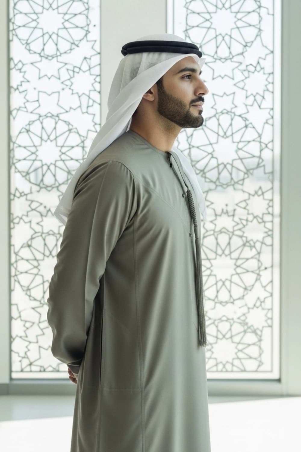 Dusty Khaki Kandura | Design by Shabab al Yola | Finest Fabric - Elite Edition - 3