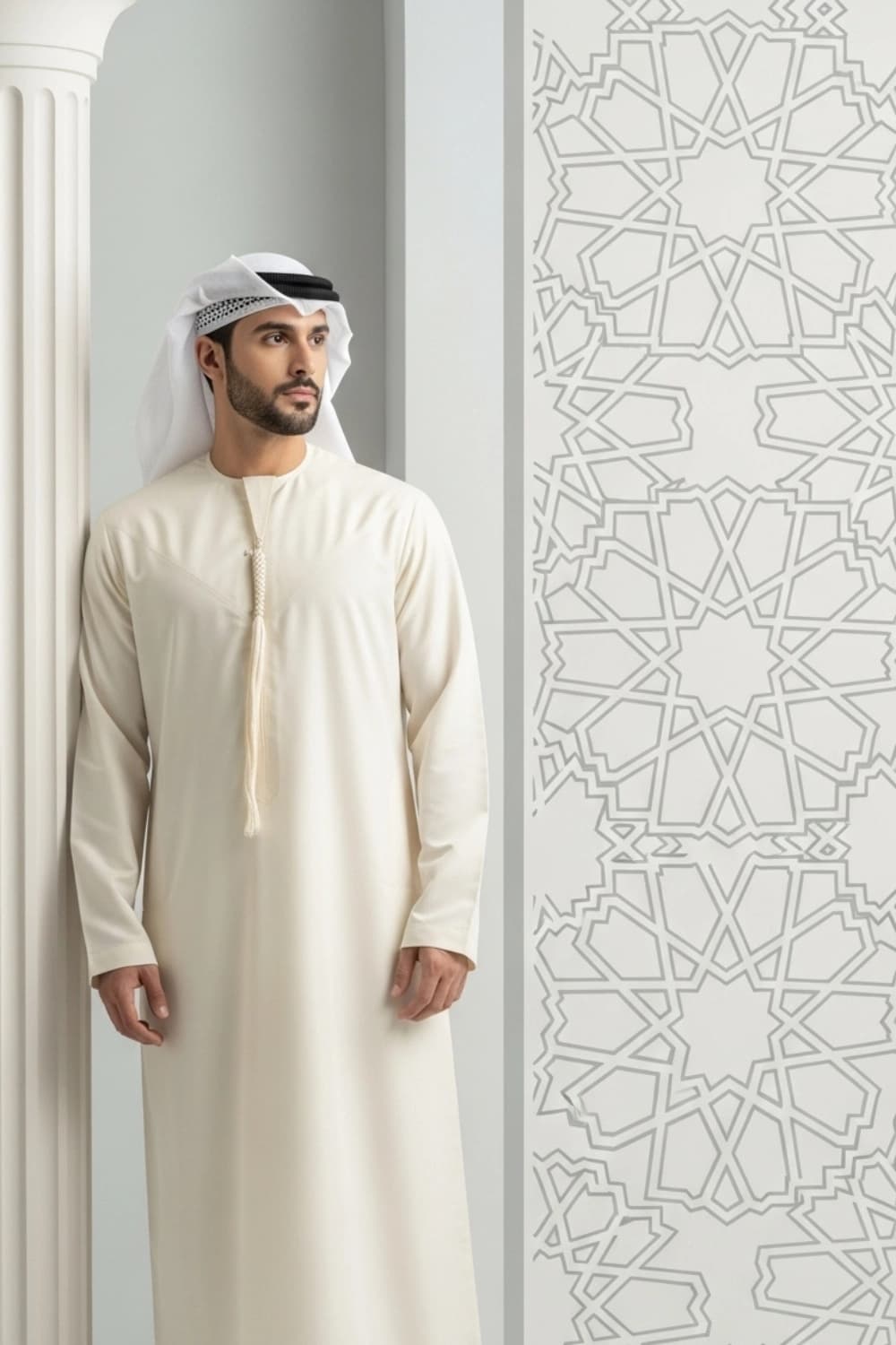 كندورة إماراتية كريمية | من شباب اليولة بقماش ياباني فاخر - إصدار ستيلا - 4