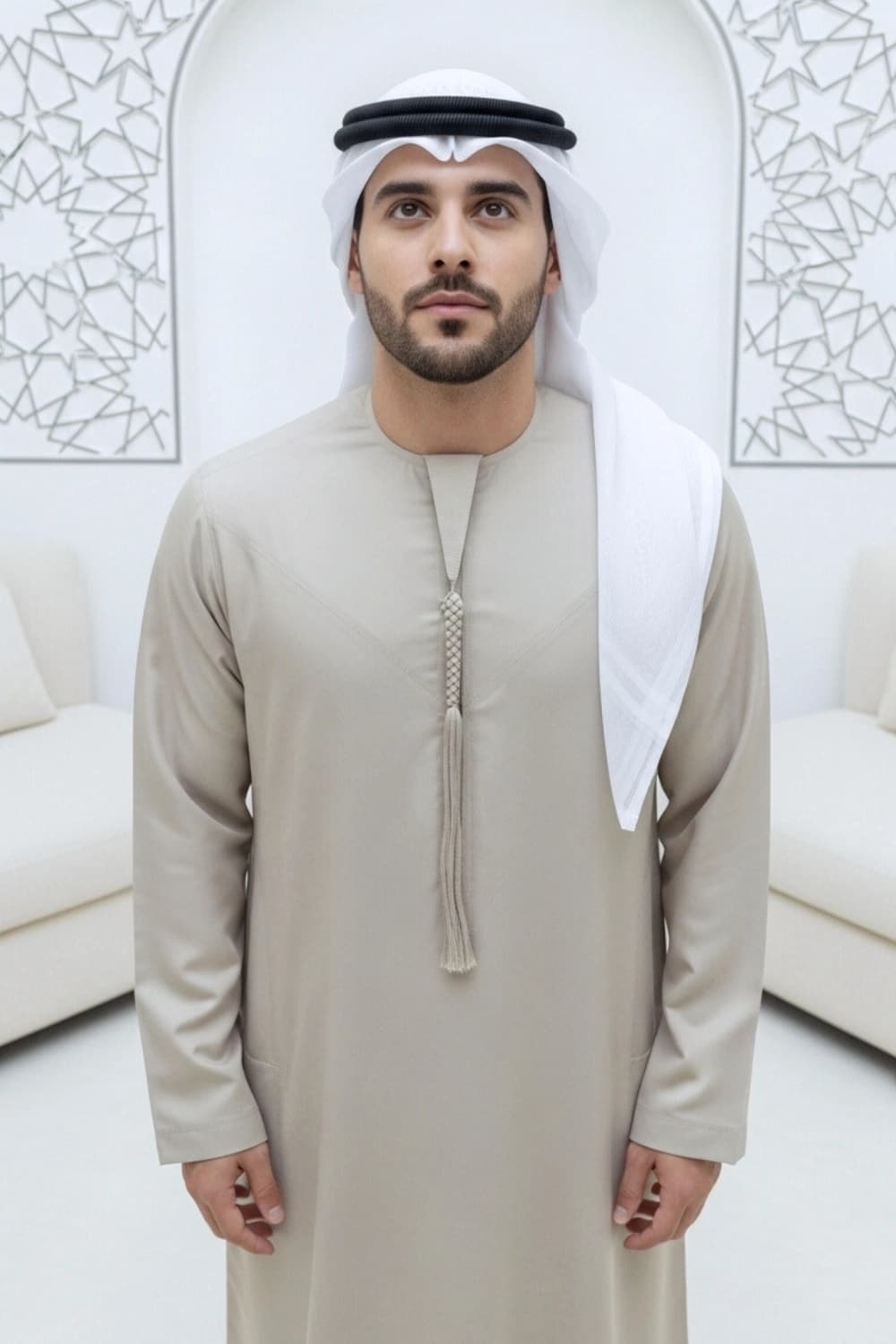 Sand Stone Emirati Kandura | By Shabab al Yola with Premium Japan Fabric - Stellar Edition - 4