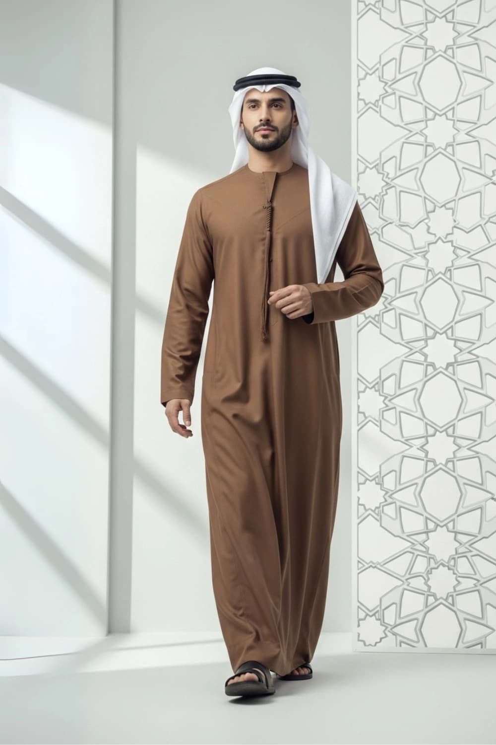 كندورة إماراتية بلون بني صدئي | من شباب اليولة بقماش ياباني فاخر - إصدار ستيلا - 1