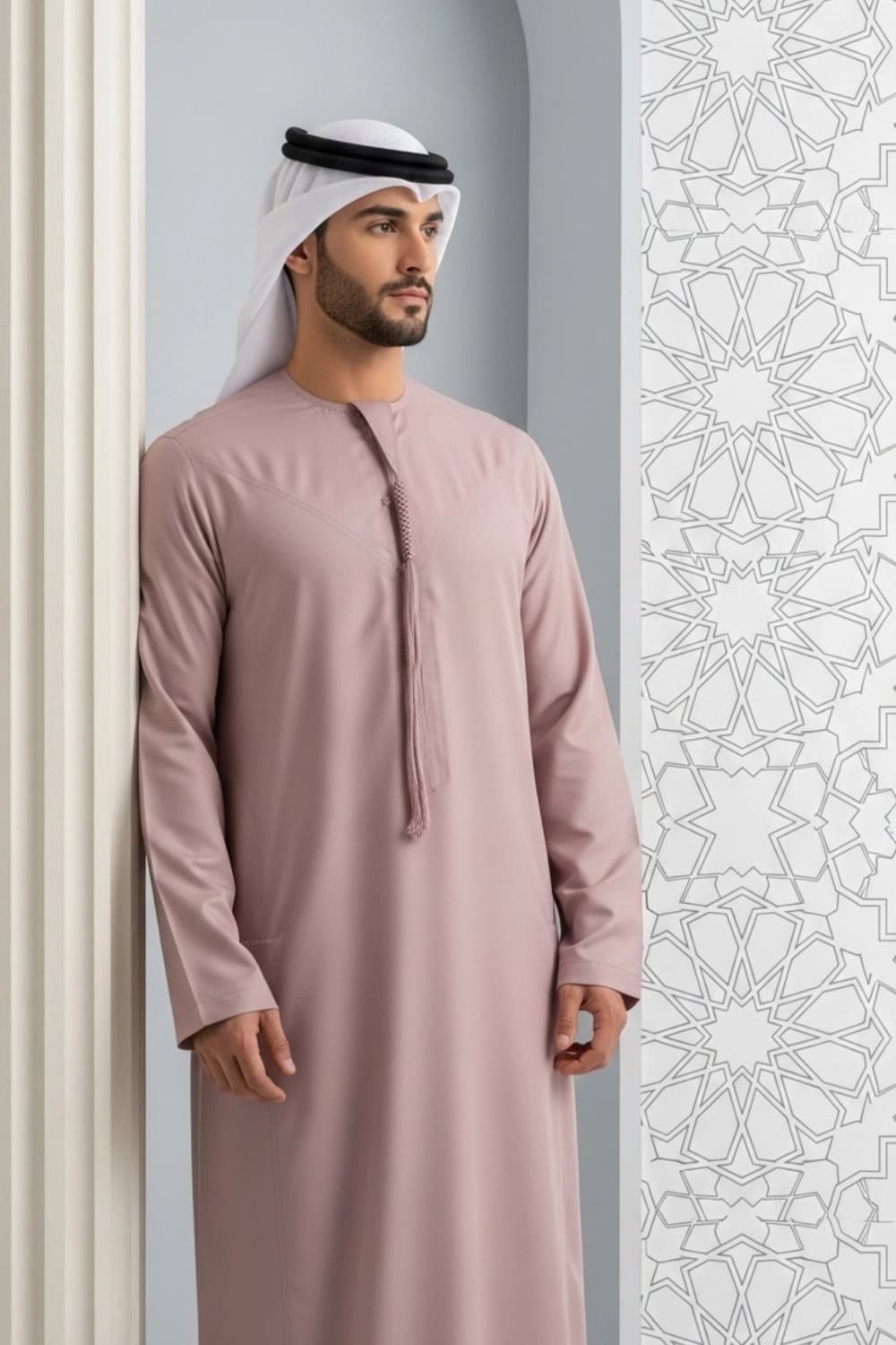 كندورة بلون وردي مغبر | تصميم شباب اليولة | قماش فائق الجودة - الإصدار الأول - 4