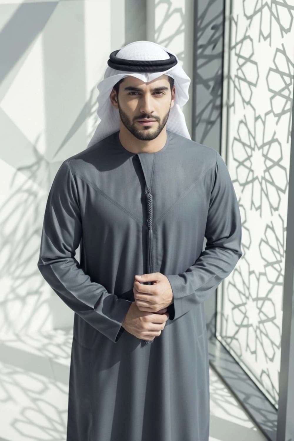 Charcoal Grey Emirati Kandura | By Shabab al Yola with Premium Japan Fabric - Stellar Edition - 3