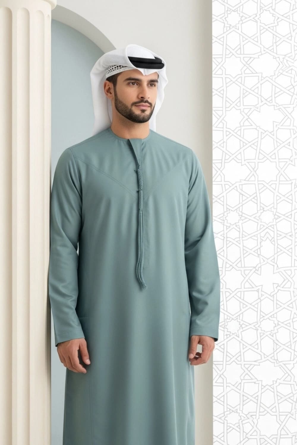 Teal Mist Emirati Kandura | By Shabab al Yola with Premium Japan Fabric - Stellar Edition - 4