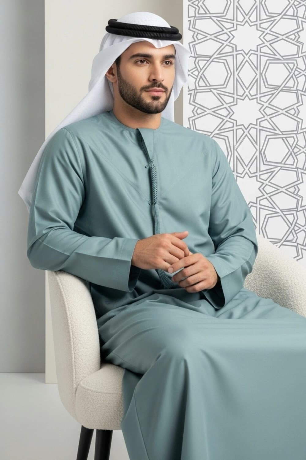 Teal Mist Emirati Kandura | By Shabab al Yola with Premium Japan Fabric - Stellar Edition - 3