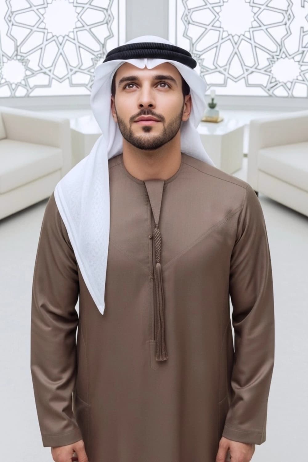 Finest Fabric Royal Brown Kandora | Design by Shabab al Yola - Premier Edition - 4