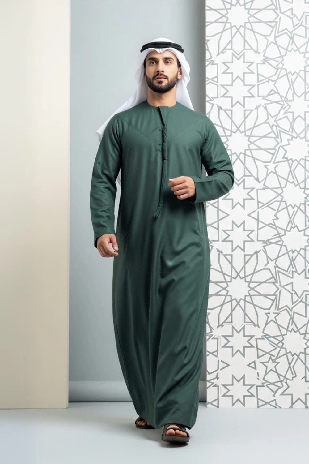 كندورة شتوية باللون الأخضر الملكي | قماش ياباني فاخر - إصدار ستيلا - 1