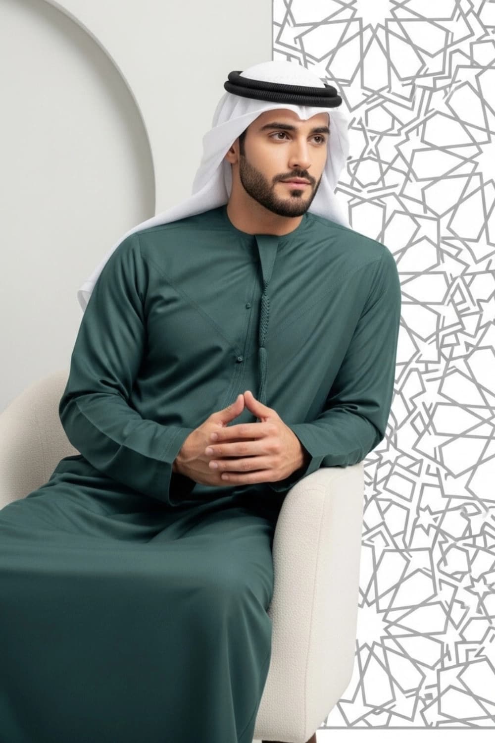 كندورة شتوية باللون الأخضر الملكي | قماش ياباني فاخر - إصدار ستيلا - 3