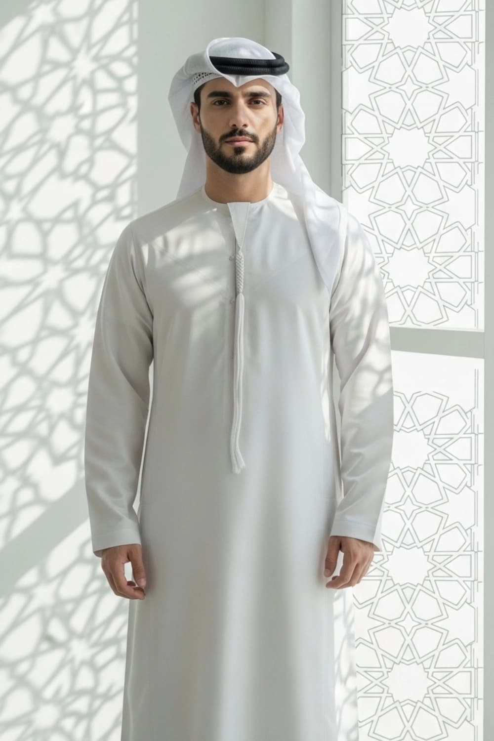 كندورة إماراتية بلون رمادي كريمي | من شباب اليولة بقماش ياباني فاخر - إصدار ستيلا - 5