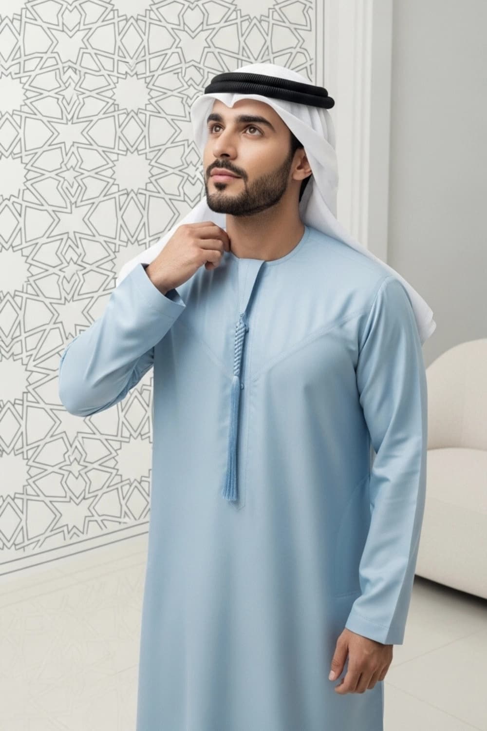 Sky Blue Kandura | Design by Shabab al Yola | Finest Fabric - Elite Edition - 4
