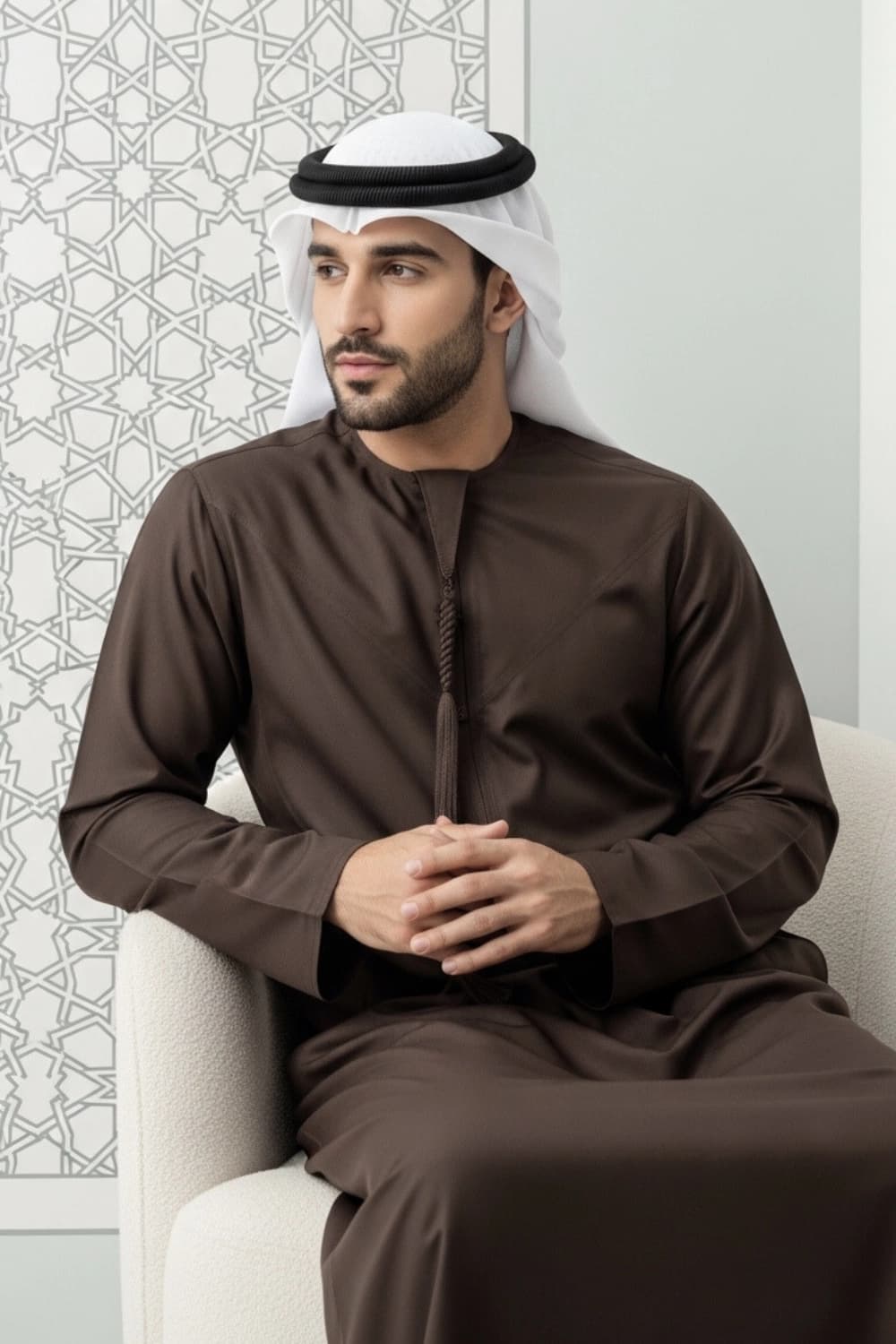 كندورة إماراتية شتوية بلون الشوكولاتة الداكنة | من شباب اليولة بقماش ياباني فاخر - إصدار ستيلا - 3