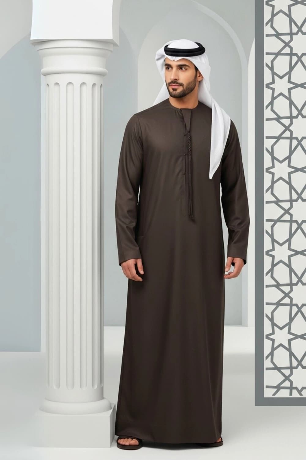 كندورة إماراتية شتوية بلون الشوكولاتة الداكنة | من شباب اليولة بقماش ياباني فاخر - إصدار ستيلا - 4