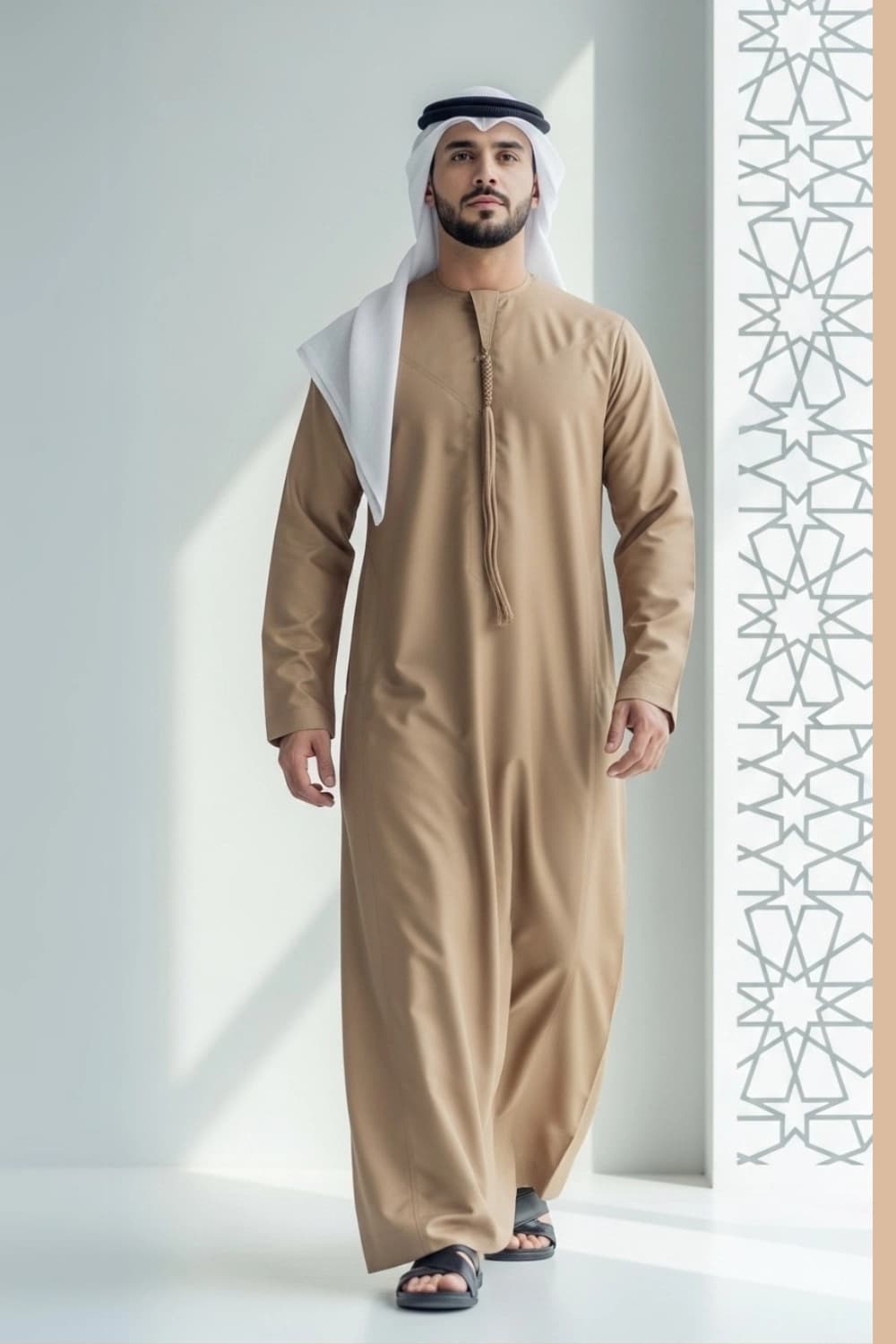 كندورة إماراتية بلون الجمل الدافئ | من شباب اليولة بقماش ياباني فاخر - إصدار ستيلا - 1