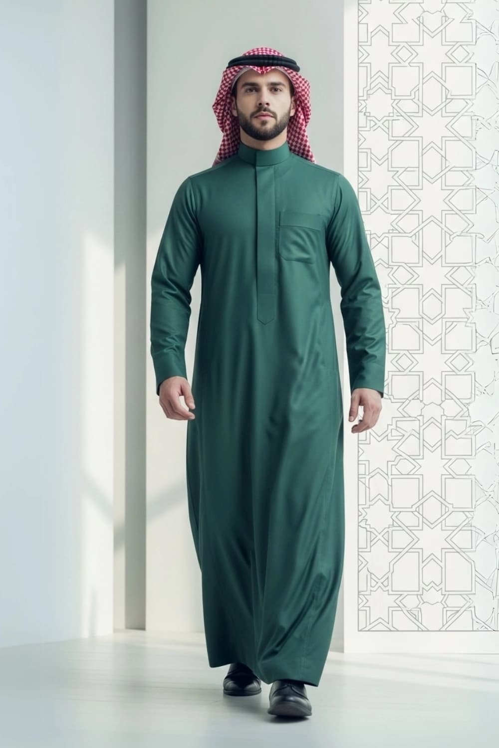 ثوب سعودي بلون أخضر ليلي | من شباب اليولة بقماش ياباني فاخر - إصدار ستيلا - 1