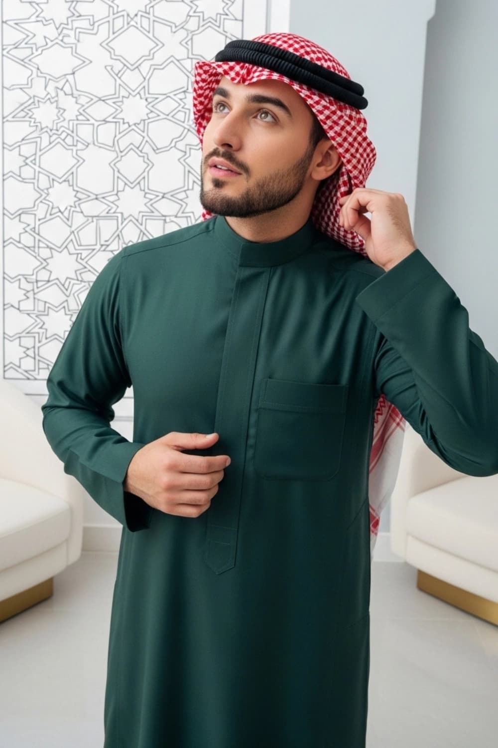 ثوب سعودي بلون أخضر ليلي | من شباب اليولة بقماش ياباني فاخر - إصدار ستيلا - 3