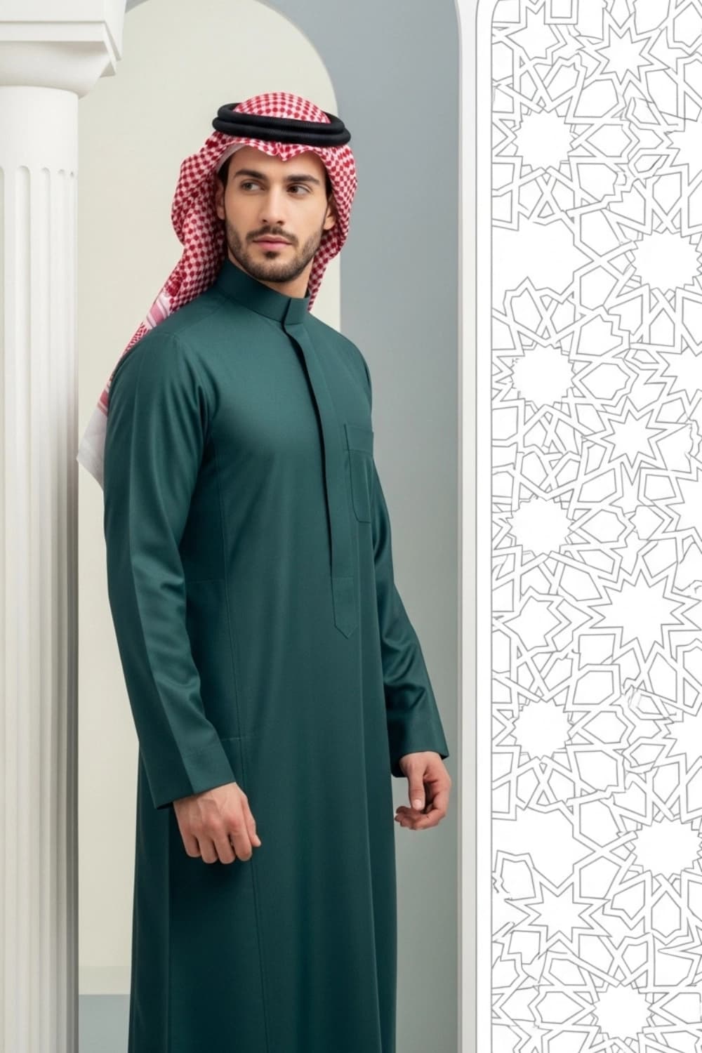 ثوب سعودي بلون أخضر ليلي | من شباب اليولة بقماش ياباني فاخر - إصدار ستيلا - 4