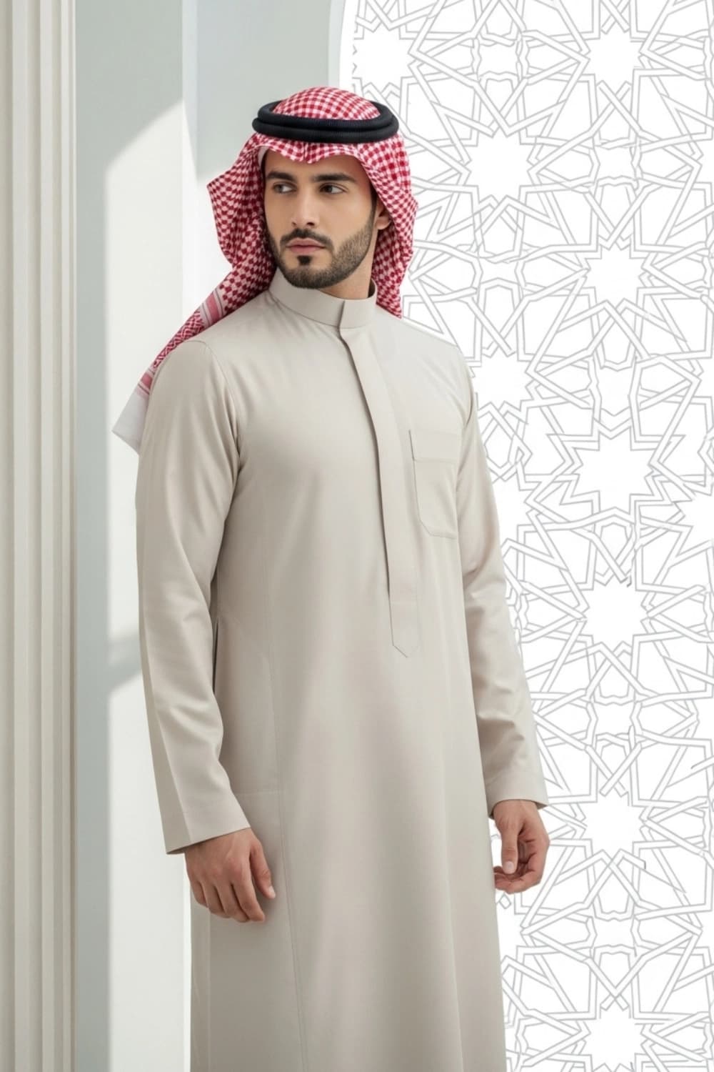 Light Beige Thobe | Design by Shabab al Yola | Finest Fabric - Elite Edition - 2