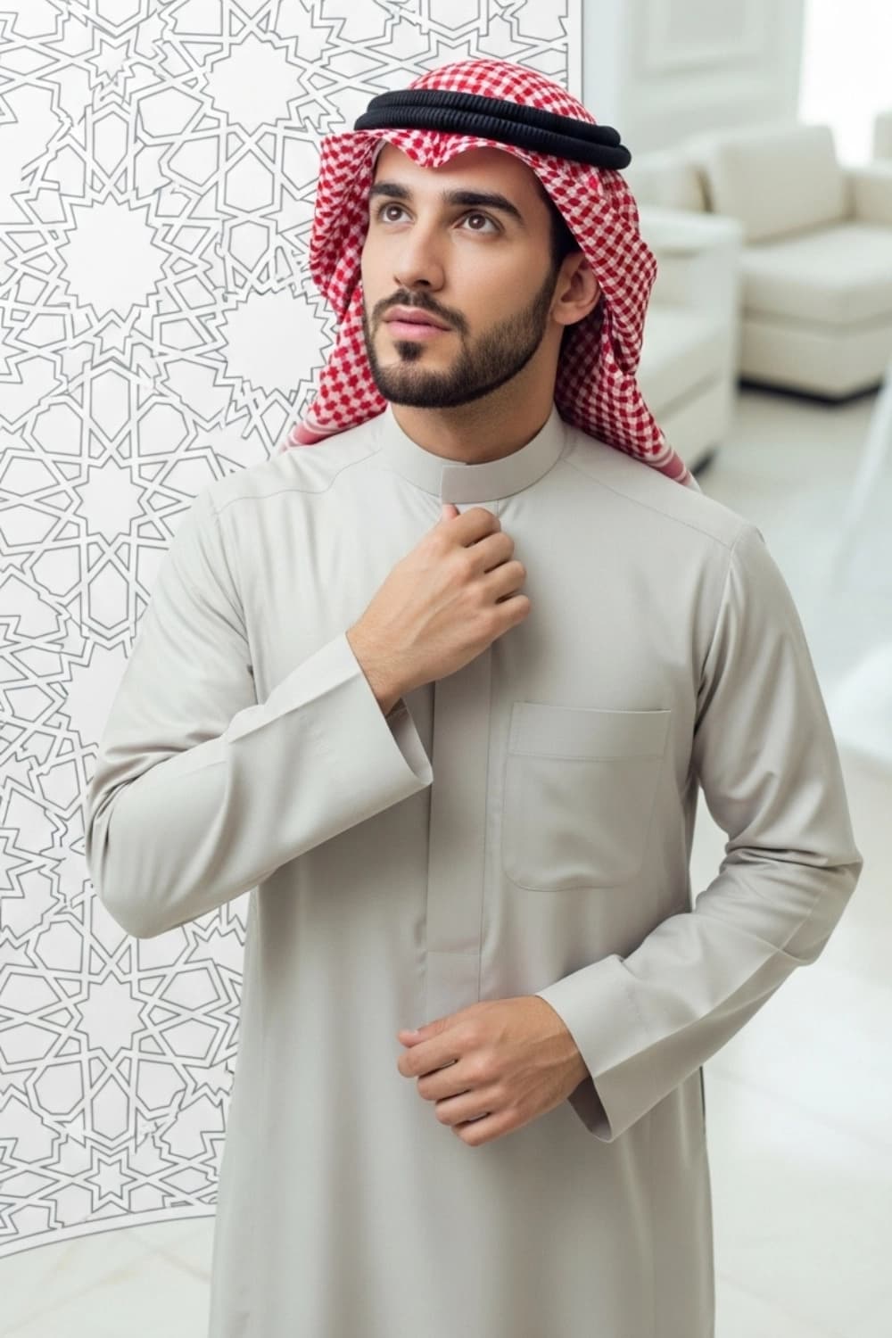 Light Beige Thobe | Design by Shabab al Yola | Finest Fabric - Elite Edition - 4