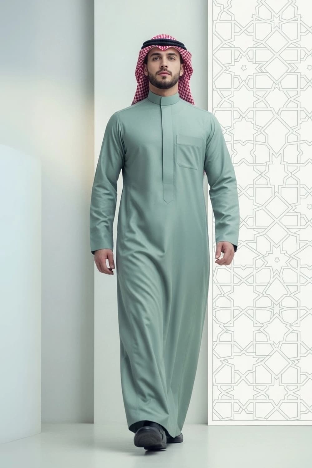 ثوب سعودي بلون أخضر المريمية | تصميم شباب اليولة | أجود الأقمشة - إصدار إيليت - 1