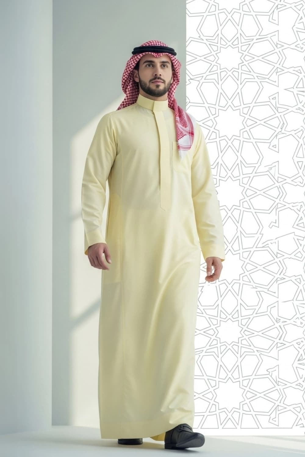Pale Lemon Saudi Thobe | Design by Shabab al Yola | Finest Fabric - Elite Edition - 1
