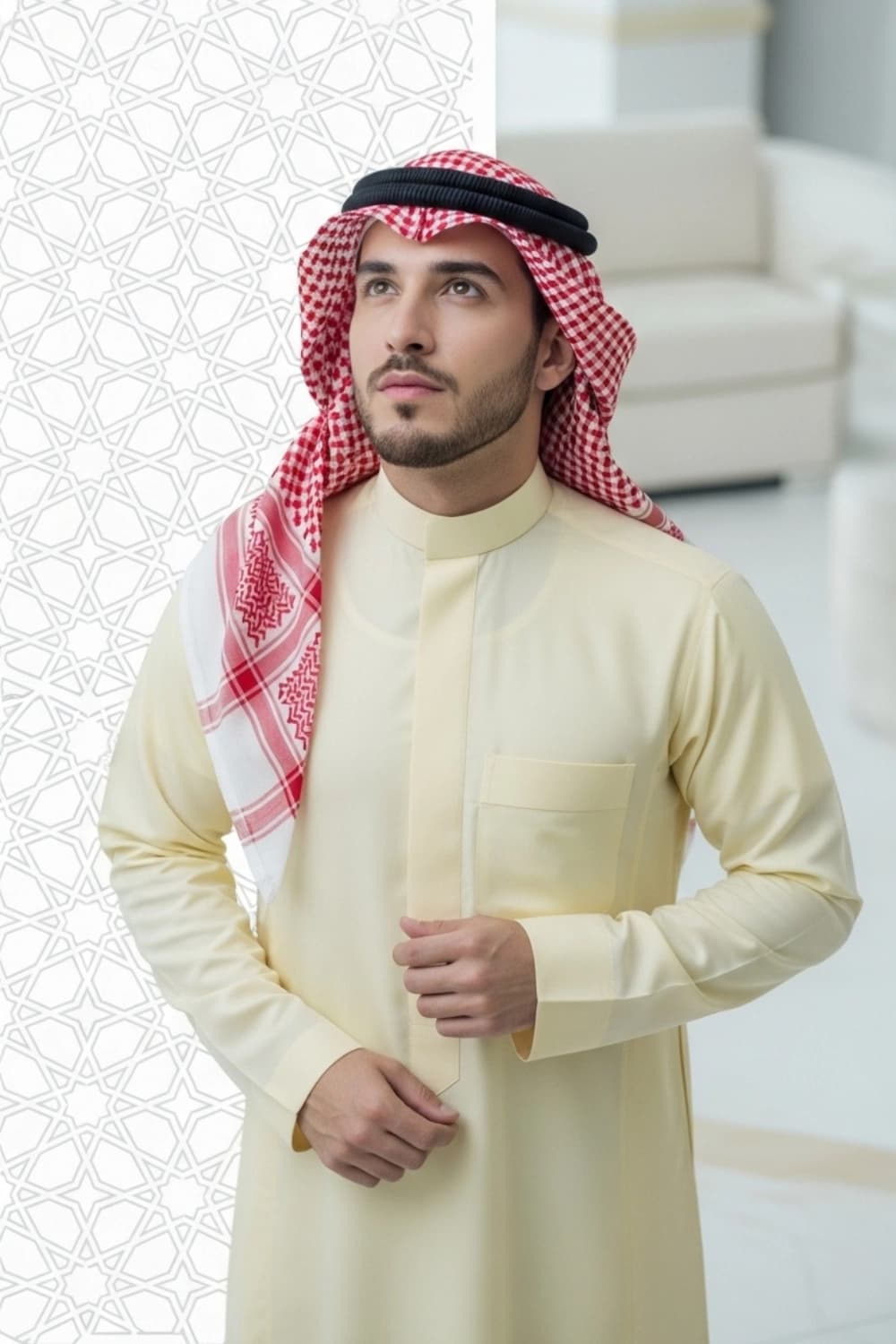 Pale Lemon Saudi Thobe | Design by Shabab al Yola | Finest Fabric - Elite Edition - 2
