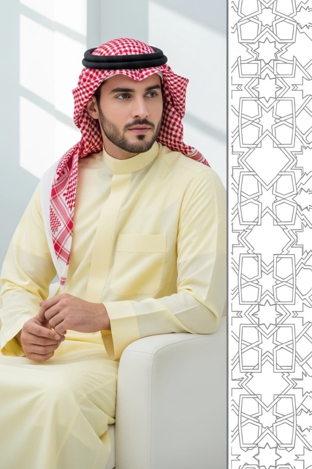 Pale Lemon Saudi Thobe | Design by Shabab al Yola | Finest Fabric - Elite Edition - 4
