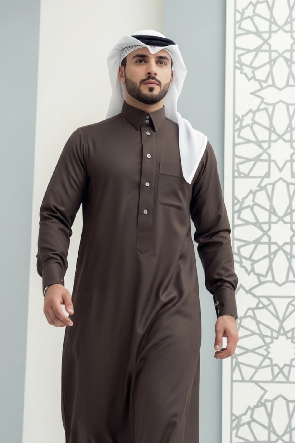 Brown Qatari Thobe | with Finest Japan Fabric - Stellar Edition - 3