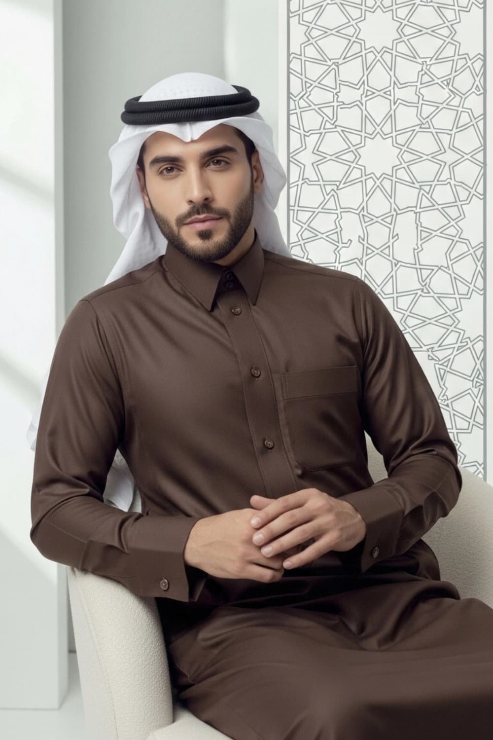 Brown Qatari Thobe | with Finest Japan Fabric - Stellar Edition - 2