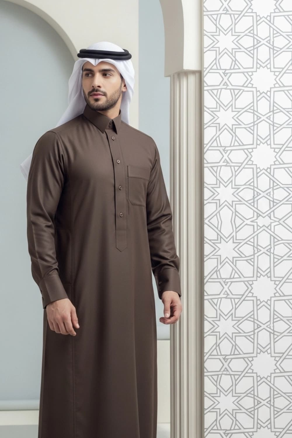 Brown Qatari Thobe | with Finest Japan Fabric - Stellar Edition - 4