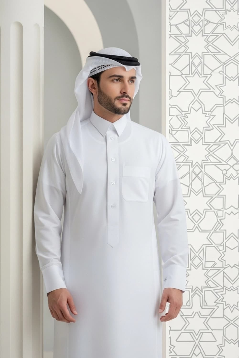 ثوب قطري أبيض | اختبر الأناقة مع شباب اليولة - إصدار إيليت - 4