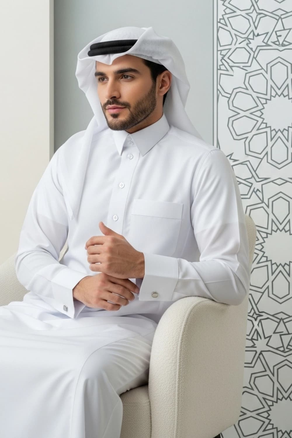 ثوب قطري أبيض | اختبر الأناقة مع شباب اليولة - إصدار إيليت - 2