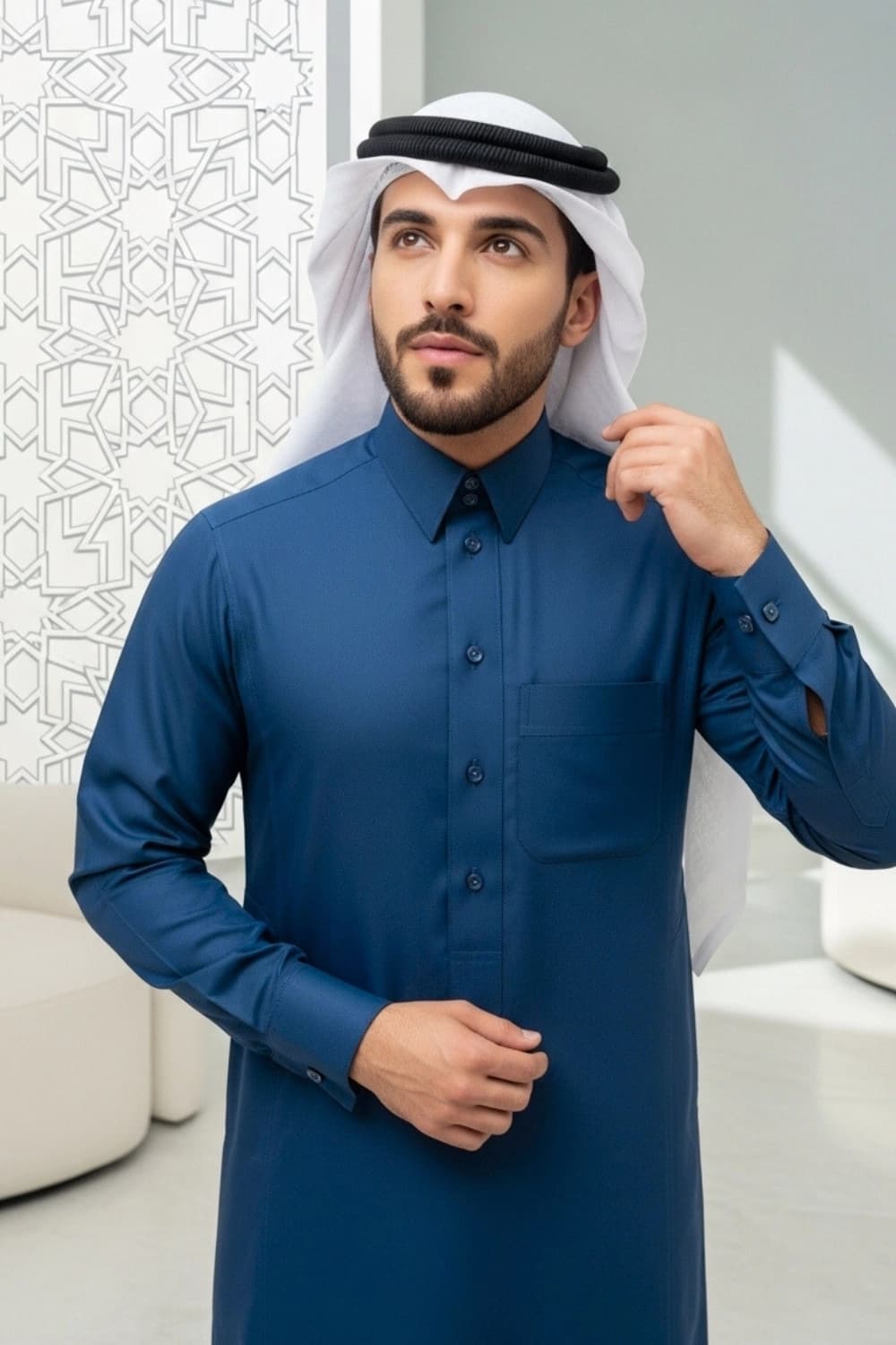 ثوب قطري أزرق | تصميم شباب اليولة بأجود الأقمشة – إصدار ستيلا - 3