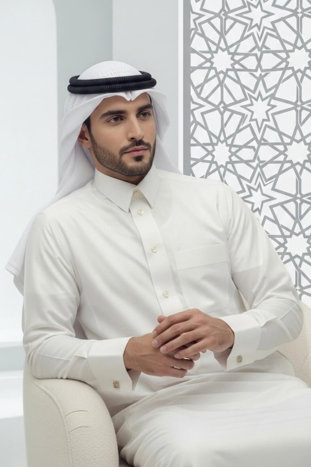 ثوب قطري كريمي | من شباب اليولة بقماش ياباني فاخر - إصدار ستيلا - 4